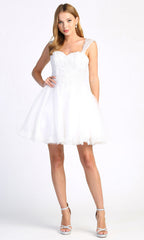 Adora Design 1004-01 - Lace Ornate Wide Strap Short Dress