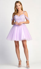 Adora Design 1006 - Floral Embroidered Lace-Up Back Mini Dress