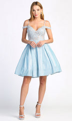 Adora Design 1010 - Embroidered Pleated A-Line Short Dress