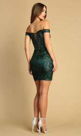 Adora Design 1043 - Short Off Shoulder Shimmering Applique Dress