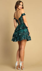 Adora Design 1051 - Off Shoulder Tiered Sparkle Cocktail Dress