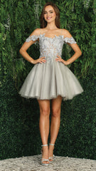 Adora Design 1052 - 3D Butterfly Detail Off Shoulder Short Dress