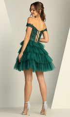 Adora Design 1061 - Floral Embroidered Ruffle Short Dress
