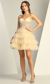 Adora Design 1062 - Ruffle A-Line Embroidered Applique Dress