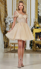 Adora Design 1078 - Flutter Sleeve Embroidered Short Dress