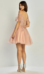 Adora Design 1078 - Flutter Sleeve Embroidered Short Dress