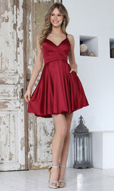 Adora Design 1091 - Surplice V-Neck Flared Mini Dress