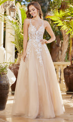 Adora Design 3089 - Crisscross Back Floral Applique Prom Dress