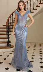 Adora Design 3130 - Feather Shoulder Mermaid Evening Dress