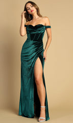 Adora Design 3131 - Off Shoulder Slit Evening Dress