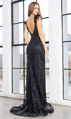 Adora Design 3151 - Illusion Slit Plunging V-Neck Prom Dress