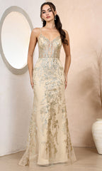 Adora Design 3158 - Floral Embellished Spaghetti Strap Prom Dress