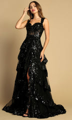 Adora Design 3174 - Tiered Sparkling Lace A-Line Dress