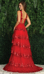 Adora Design 3174 - Tiered Sparkling Lace A-Line Dress