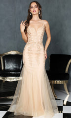 Adora Design 3183 - Embroidered Plunging Neck Mermaid Dress