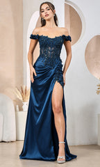 Adora Design 3199 - Beaded Off Shoulder Prom Dress with 3D Florals