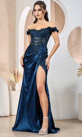 Adora Design 3199 - Beaded Off Shoulder Prom Dress with 3D Florals