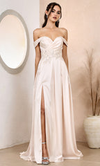 Adora Design 3200 - Off Shoulder Beaded Waist Evening Dress