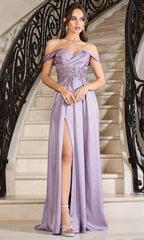 Adora Design 3200 - Off Shoulder Beaded Waist Evening Dress