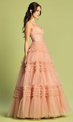 Adora Design 3202 - Sleeveless Tiered Ballgown with Slit