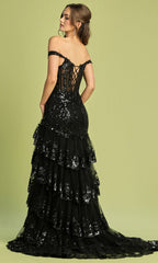 Adora Design 3220 - Off Shoulder Embellished Tiered Dress