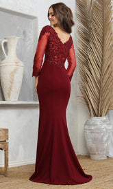 Adora Design 3233 - Embroidered Applique Illusion Sleeve Prom Dress