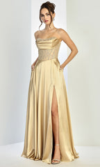 Adora Design 3254 - Embroidered Illusion Corset Flowing A-Line Gown