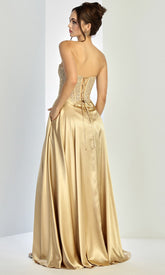Adora Design 3254 - Embroidered Illusion Corset Flowing A-Line Gown