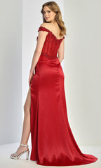 Adora Design 3258 - Beaded Applique Off Shoulder Evening Gown