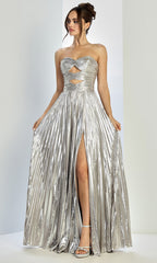 Adora Design 3261 - Pleated A-Line Evening Gown with Slit
