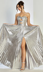 Adora Design 3261 - Pleated A-Line Evening Gown with Slit