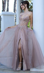 Adora Design 3269 - Plunging V-Neck Layered High Slit Gown