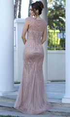Adora Design 3272-03 - Illusion V-Neck Beaded Formal Gown