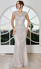 Adora Design 3272-03 - Illusion V-Neck Beaded Formal Gown
