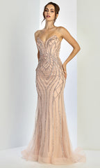 Adora Design 3276 - Geometric Pattern Plunging Neckline Prom Gown