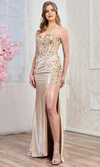 Adora Design 3292 - Applique Sheath Long Gown with Slit