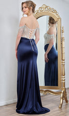 Adora Design 3297 - Draped Sleeve Fringe Sheath Evening Gown