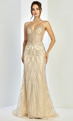 Adora Design 3299 - Strapless Geometric Beaded Long Gown