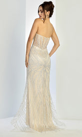 Adora Design 3299 - Strapless Geometric Beaded Long Gown