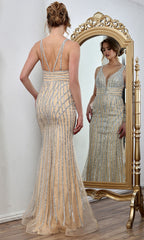 Adora Design 3305 - Linear Beaded Strappy Back Evening Gown