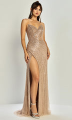 Adora Design 3314 - Intricate Beaded V-Neck Evening Gown