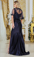 Adora Design 3327-03 - Embroidered Cape Sleeve Evening Gown