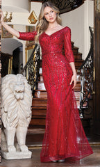 Adora Design 3328-03 - Illusion Sleeve Shimmer Formal Gown