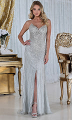 Adora Design 3333 - Bead Encrusted Front Slit Evening Gown