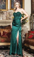 Adora Design 3336 - Floral Embroidered High Slit Sheath Gown