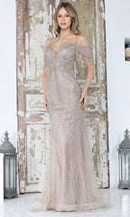 Adora Design 3342 - Fringed Sleeve Sheath Evening Gown