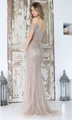 Adora Design 3342 - Fringed Sleeve Sheath Evening Gown