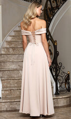 Adora Design 3345 - Off Shoulder A-Line Prom Gown with Slit