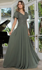 Adora Design 3356-03 - Lace Applique Flutter Sleeve Formal Gown