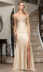 Adora Design 3360 - Embellished Corset Off Shoulder Long Gown